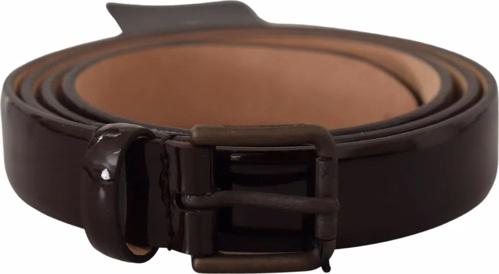 Dolce & Gabbana Black Patent Leather Logo Metal Waist Buckle Belt