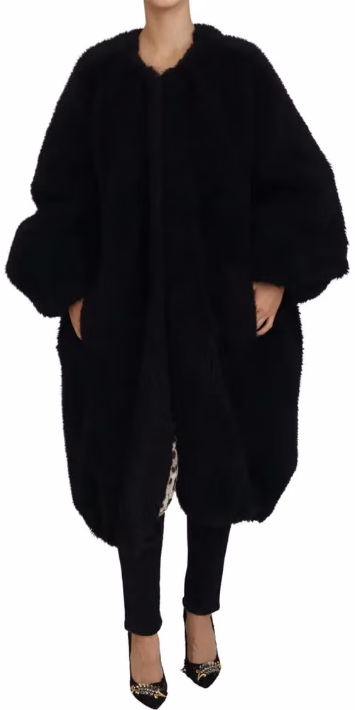 Dolce & Gabbana Black Cashmere Blend Faux Fur Coat Jacket