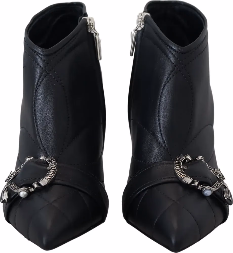 Dolce & Gabbana Black Devotion Quilted Buckled Ankle Boots Shoes