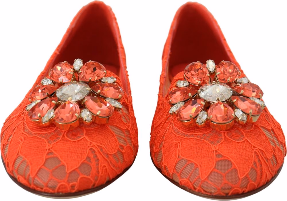 Dolce & Gabbana Red Taormina Lace Crystals Ballet Flats Shoes