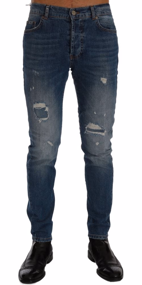 Frankie Morello Blue Wash Torn Dunfermile Slim Fit Jeans