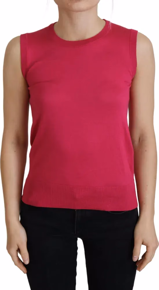 Dolce & Gabbana Pink Silk Vest Pullover Crewneck Tank Top