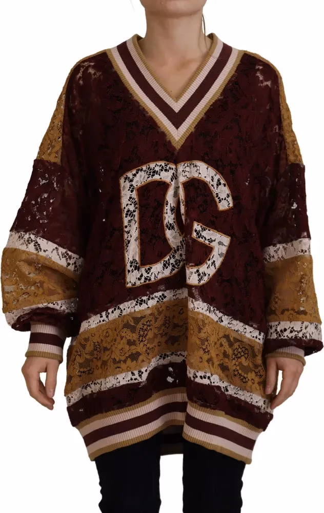 Dolce & Gabbana Multicolor Lace V-neck Pullover Sweater