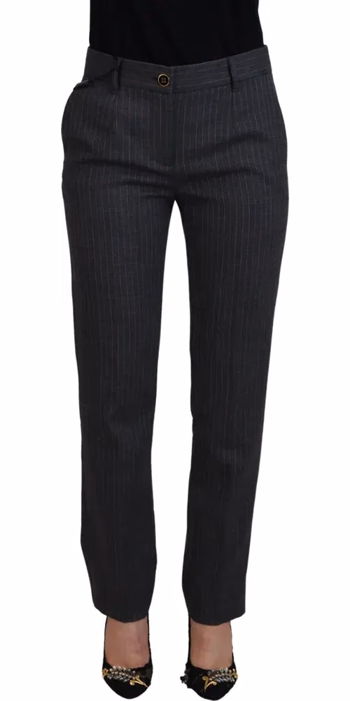 Dolce & Gabbana Gray Stripes Wool Tapered Women Pants