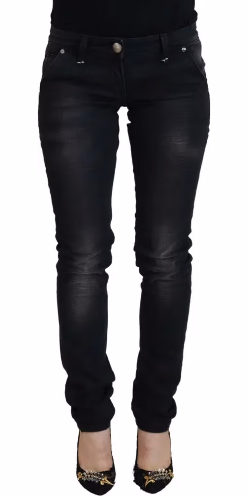 Acht Black Washed Cotton Skinny Women Casual Denim Jeans