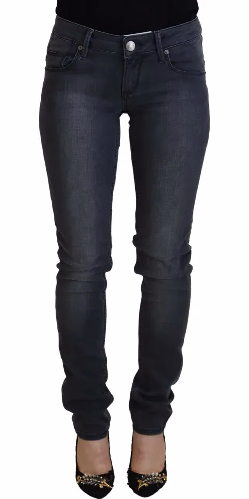 Acht Gray Cotton Skinny Low Waist Women Casual Denim Jeans