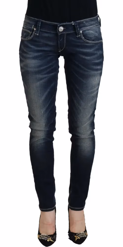 Acht Blue Washed Cotton Slim Fit Women Denim Jeans