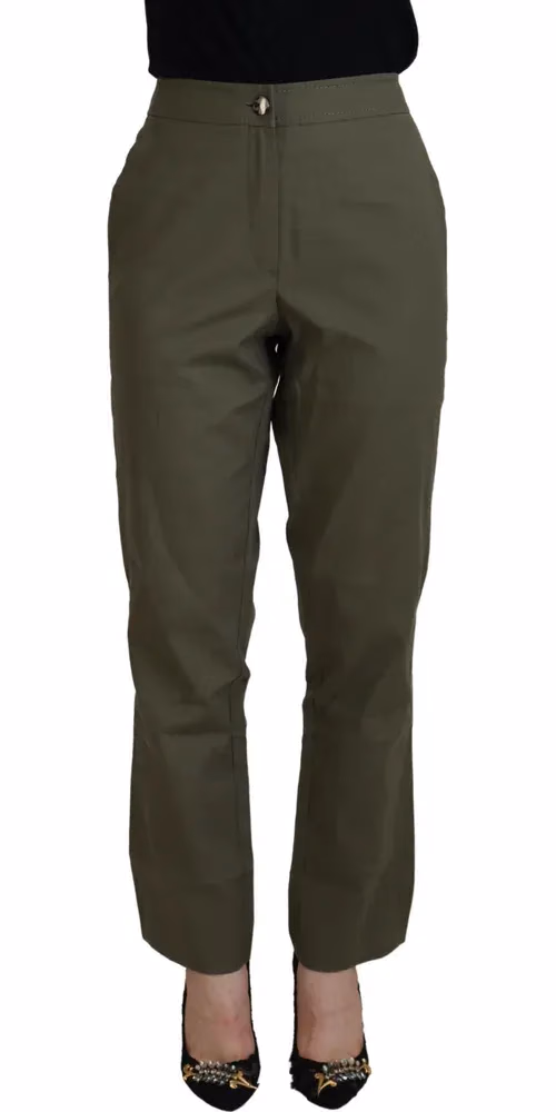 LAUREL Green Cotton High Waist Women Tapered Pants