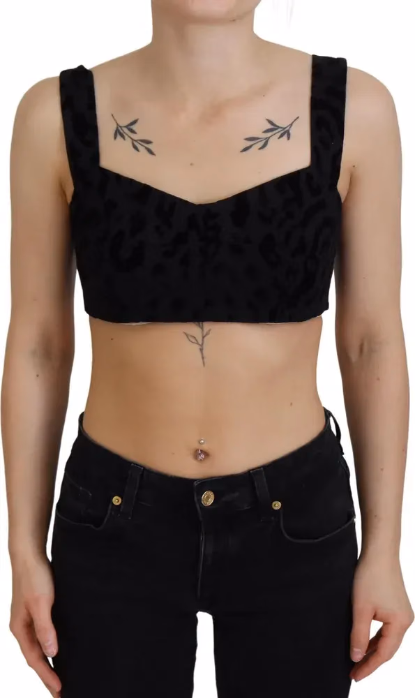 Dolce & Gabbana Black Leopard Cropped Bustier Corset Bra Top