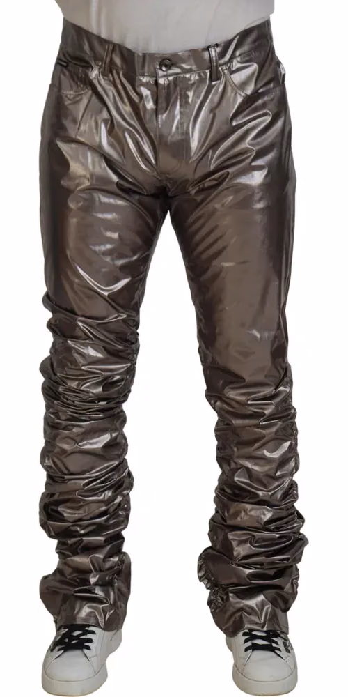 Dolce & Gabbana Silver Metallic Nylon Stretch Pants