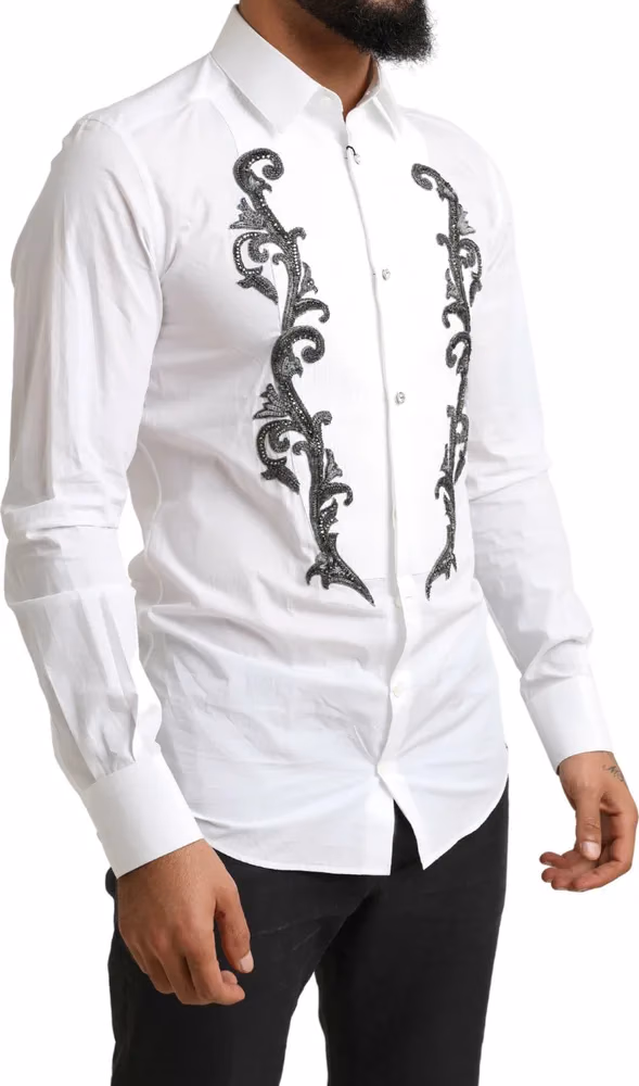 Dolce & Gabbana White Tuxedo Slim Fit Baroque Shirt