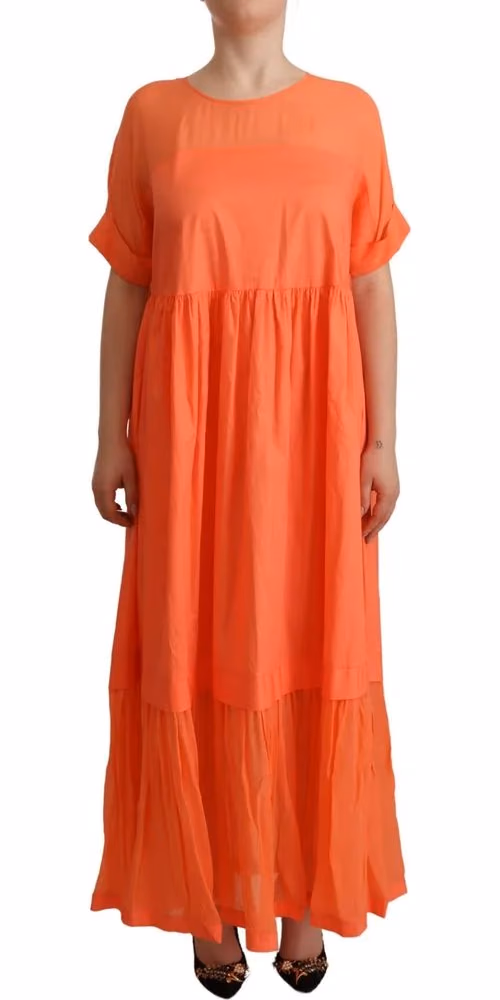 Twinset Coral Cotton Blend Short Sleeves Maxi Shift Dress