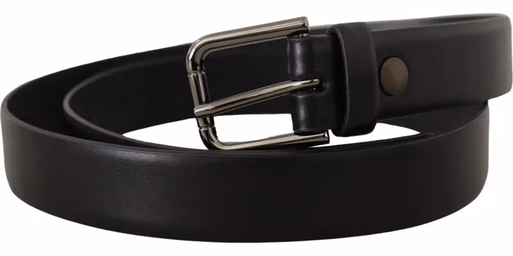 Dolce & Gabbana Black Calf Leather Classic Logo Metal Buckle Belt