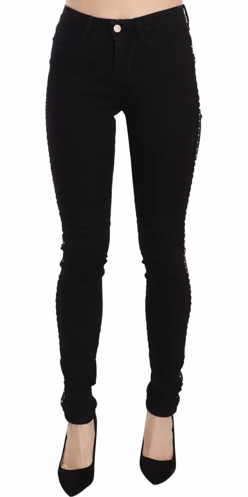 Costume National Black Embellished Mid Waist Skinny Denim Jeans