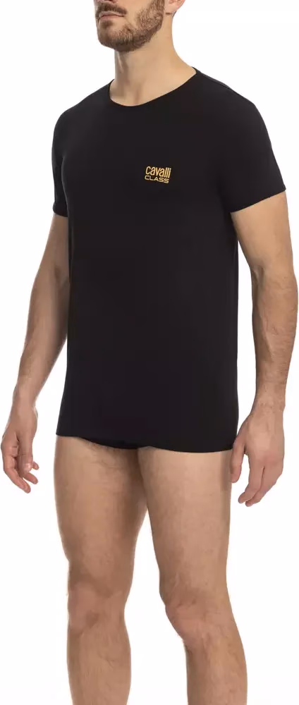 Cavalli Class Black Cotton Men T-Shirt