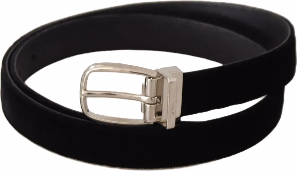 Dolce & Gabbana Black Casual Velvet Silver Tone Metal Buckle Belt