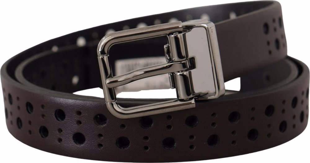 Dolce & Gabbana Dark Purple Perforated Leather Metal Buckle Belt