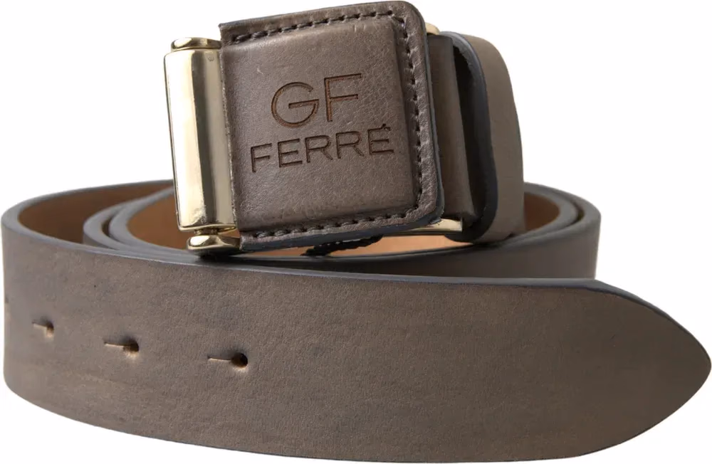 GF Ferre Brown Leather Fashion Logo Buckle Waist Belt