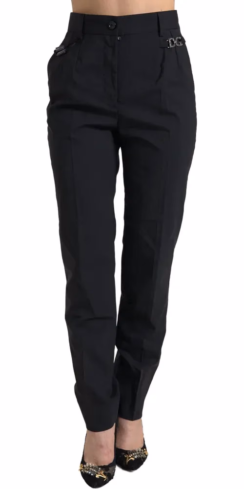 Dolce & Gabbana Black Wool High Waist Tapered Pants