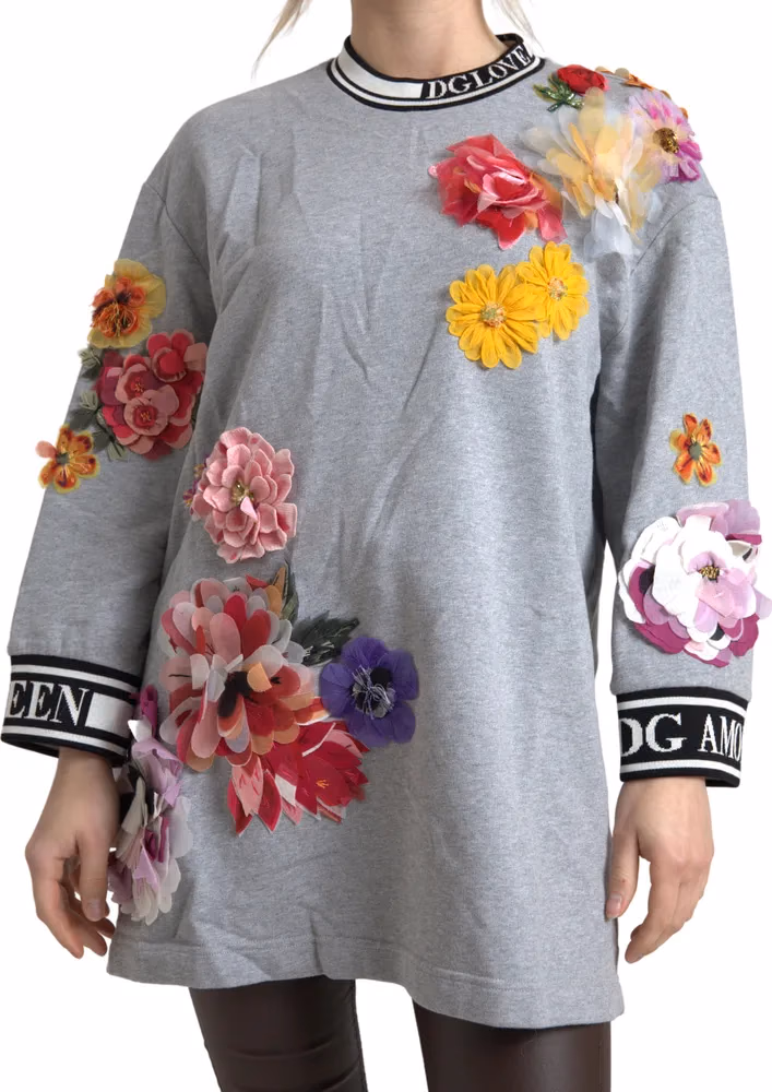 Dolce & Gabbana Gray DG Amore Queen Floral Pullover Sweater