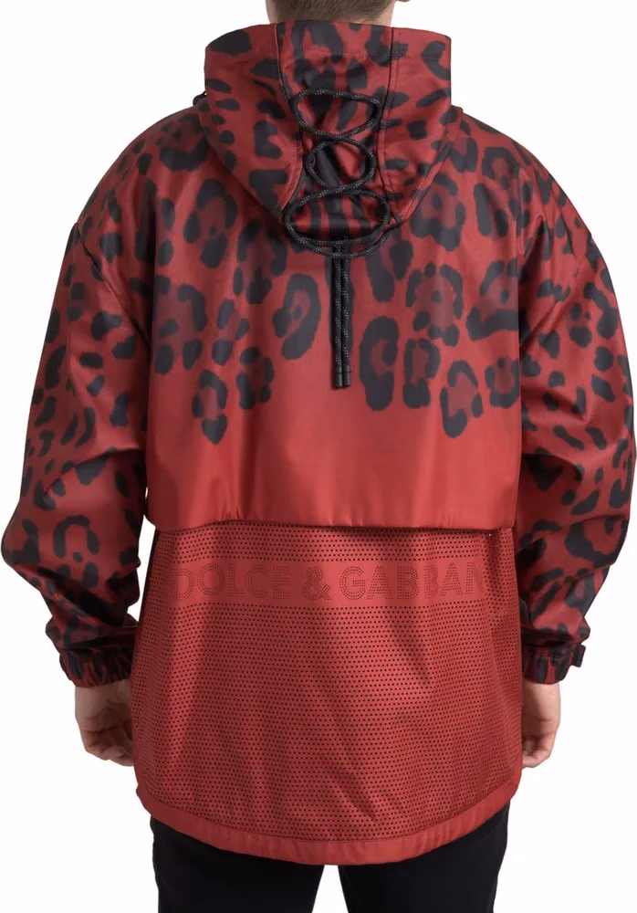 Dolce & Gabbana Red Leopard Hooded Rain Coat Jacket