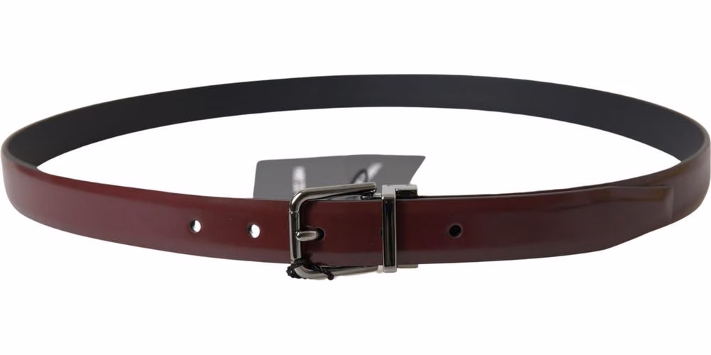 Dolce & Gabbana Bordeaux Leather Silver Metal Buckle Belt
