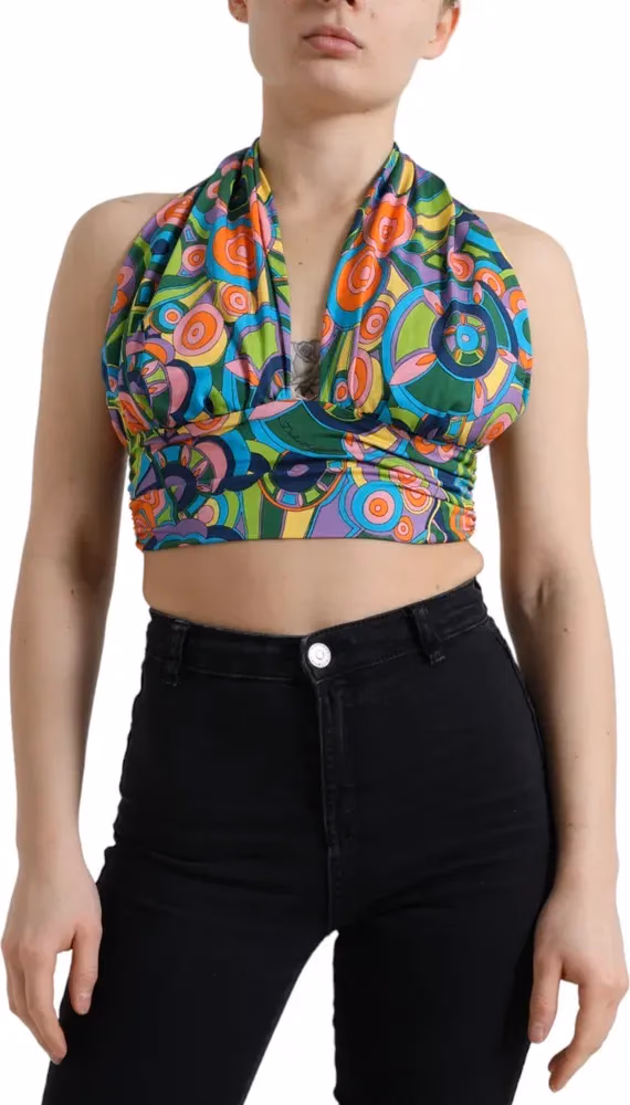 Dolce & Gabbana Multicolor Halter Sleeveless Cropped Tank Top