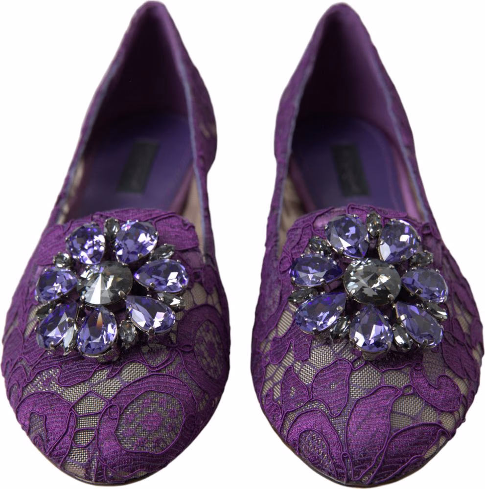 Dolce & Gabbana Purple Vally Taormina Lace Crystals Flats Shoes