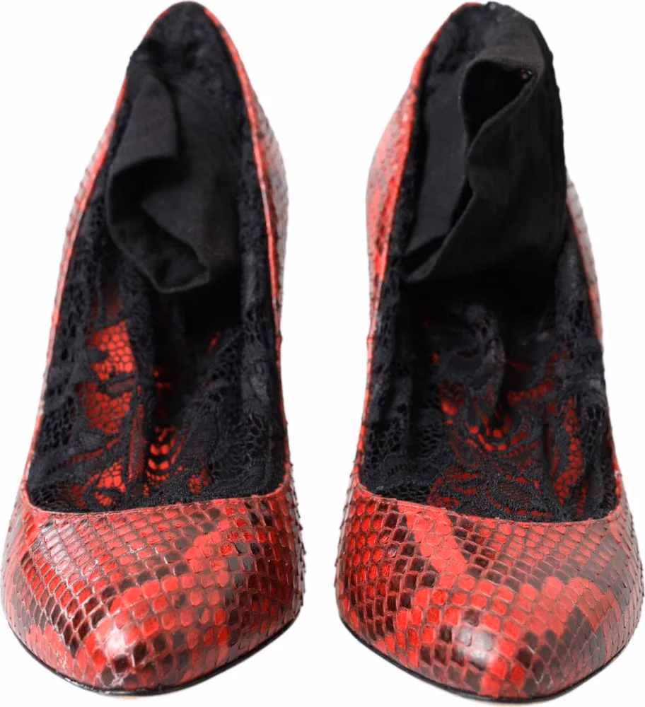 Dolce & Gabbana Red Ayers Leather Lace Socks Pumps Shoes