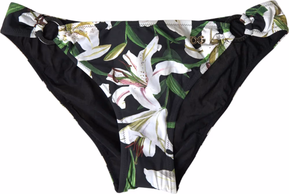 Dolce & Gabbana Black Lily Print Swimwear Bottom Beachwear Bikini