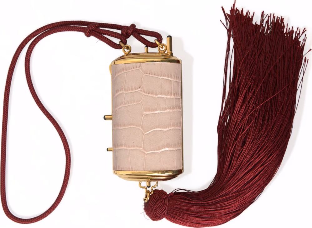 Dolce & Gabbana Pink Exotic Leather Mini Mirror Tassel Makeup Bag