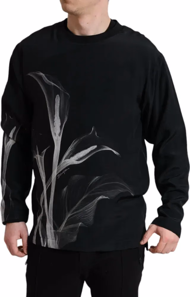 Dolce & Gabbana Black Floral Print Crewneck Pullover Sweater