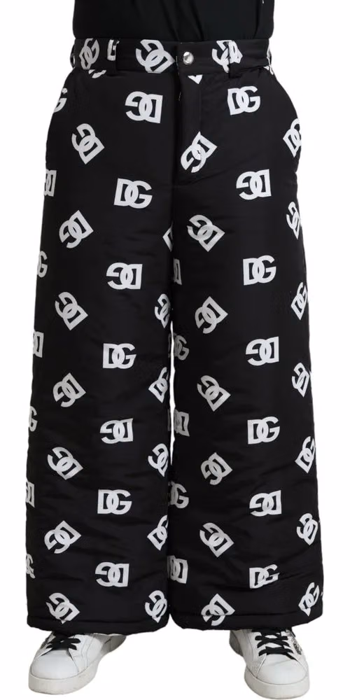Dolce & Gabbana Black Logo DG Print Wide Leg Pants