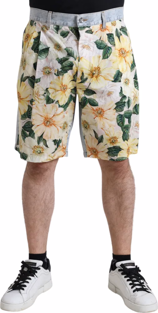 Dolce & Gabbana Multicolor Floral Print Denim Bermuda Shorts