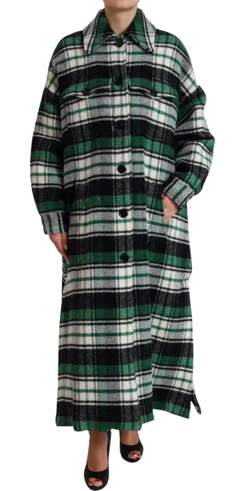Dolce & Gabbana Green Plaid Long Sleeve Casual Coat Jacket
