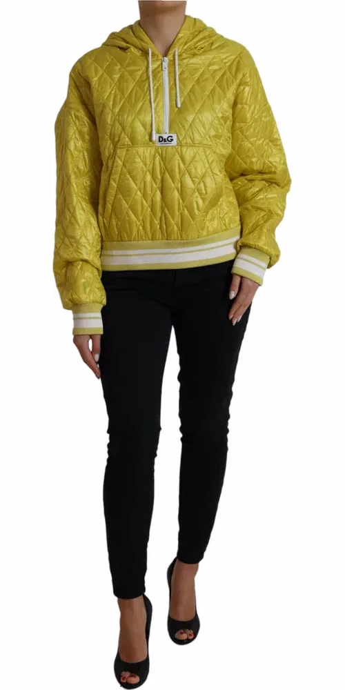 Dolce & Gabbana Yellow Nylon Quilted Hooded Pullover Jacket