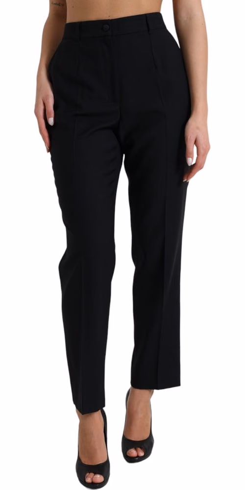 Dolce & Gabbana Black Wool High Waist Straight Pants