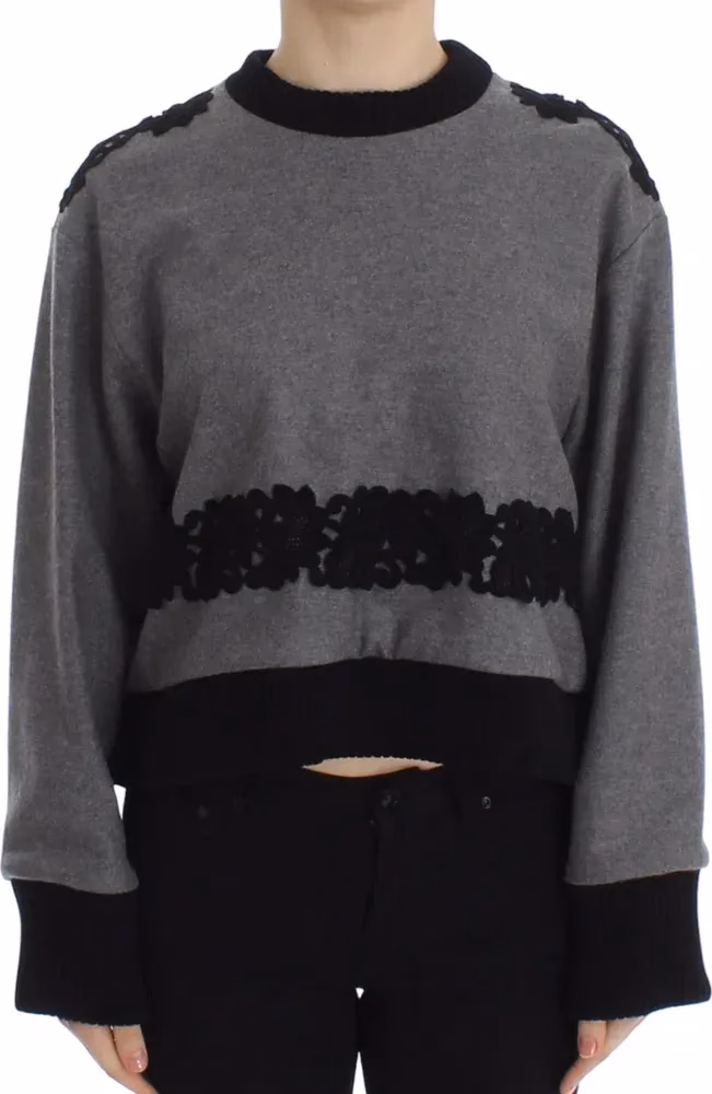 Dolce & Gabbana Gray Black Lace Wool Cashmere Sweater
