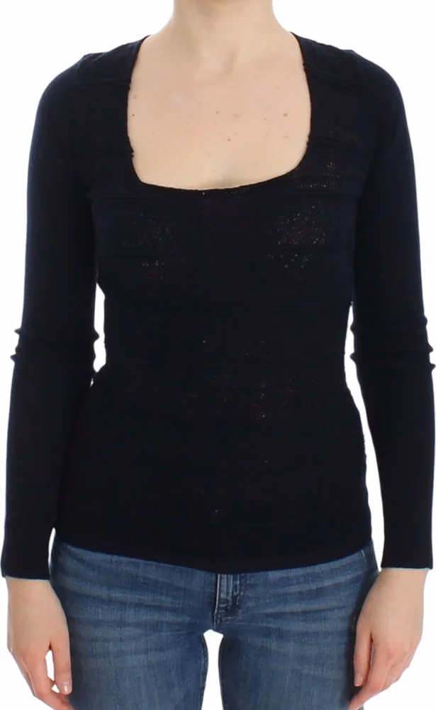 Ermanno Scervino Blue Knitted Wool Stretch Sweater Top