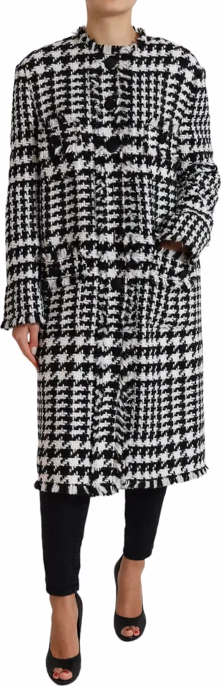 Dolce & Gabbana Black White Houndstooth Trench Coat Jacket
