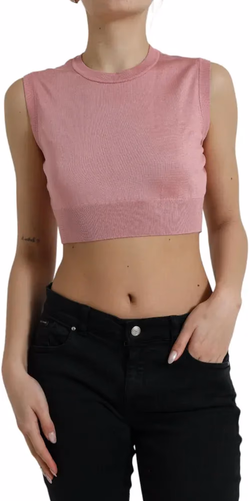 Dolce & Gabbana Pink Crew Neck Cropped Sleeveless Tank Top