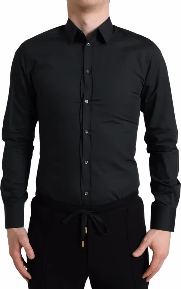 Dolce & Gabbana Black Cotton Silk Formal GOLD Dress Shirt