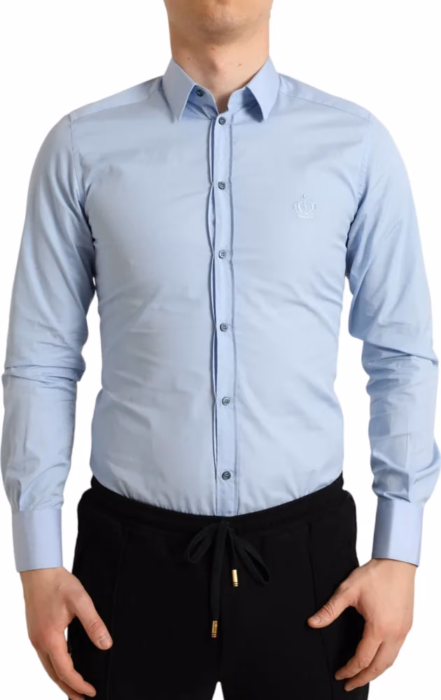 Dolce & Gabbana Sky Blue Cotton Men Formal GOLD Dress Shirt