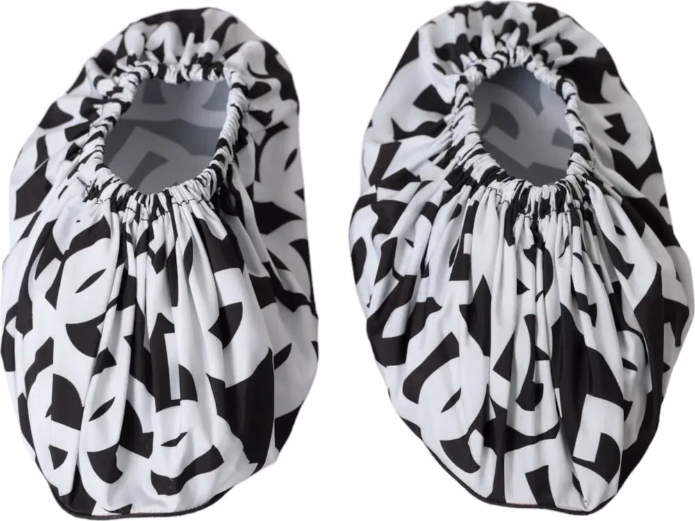 Dolce & Gabbana White Logo Print Nylon Slip On Flats Shoes