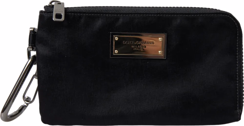 Dolce & Gabbana Black Nylon Logo Plaque Keyring Pouch Clutch Bags
