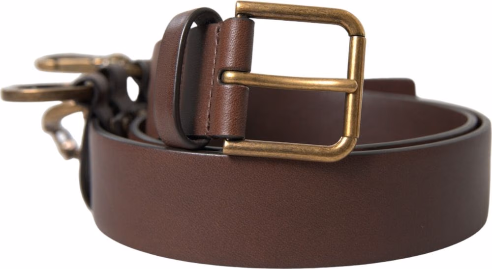 Dolce & Gabbana Brown Calf Leather Gold Metal Buckle Belt