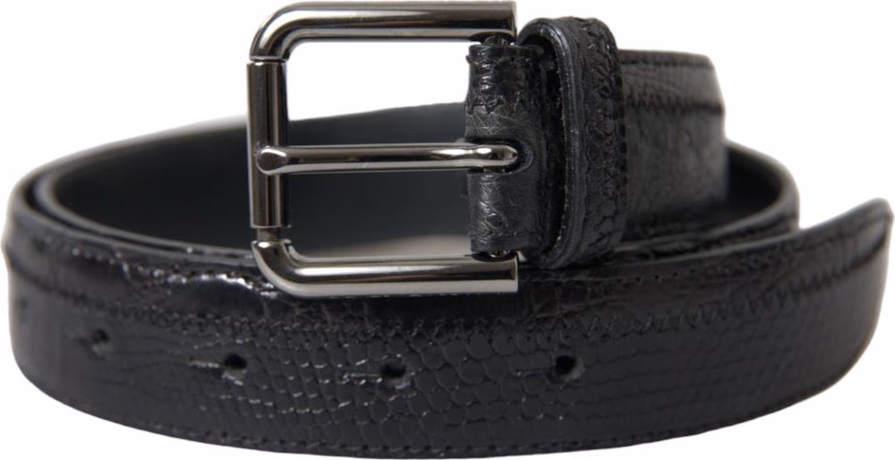 Dolce & Gabbana Black Exotic Leather Silver Metal Buckle Belt
