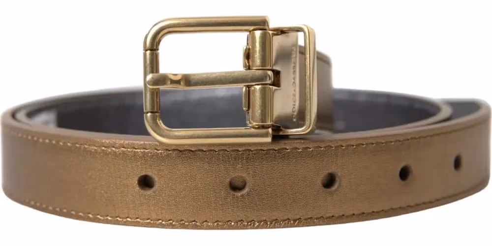 Dolce & Gabbana Metallic Gold Calf Leather Metal Buckle Belt