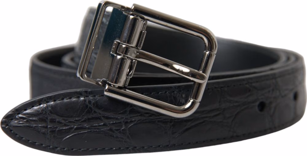 Dolce & Gabbana Black Leather Silver Metal Buckle Belt