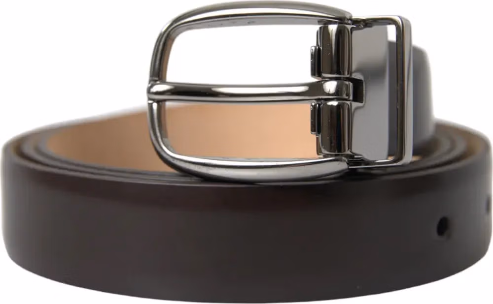 Dolce & Gabbana Dark Brown Leather Silver Metal Buckle Belt